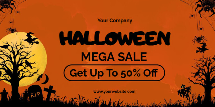 Orange and Black Halloween Sale Banner | Mega Sale Halloween Banner Design | Business Banner template